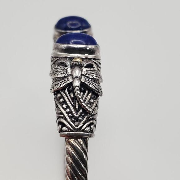 Lapis Bali-Style Dragonfly Cuff Bracelet in Sterling Silver and 18kt Yellow Gold - Picture 5 of 13